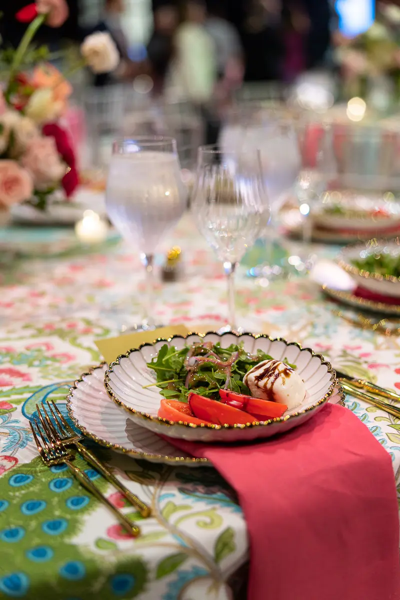 Vertical detail of a corporate event table setup prepared before guest arrival in DC