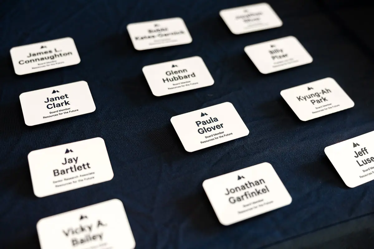 Organized name tags at event registration, a planning detail that supports polished Washington DC event coverage