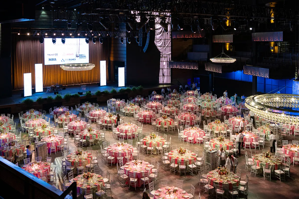 Conference room set with tables before guests arrive, showing why pre-event photography planning matters