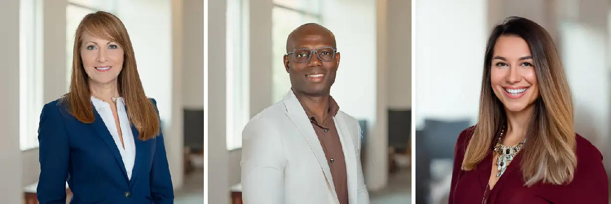Executive group headshots of three professionals photographed by District Pixel in Washington DC