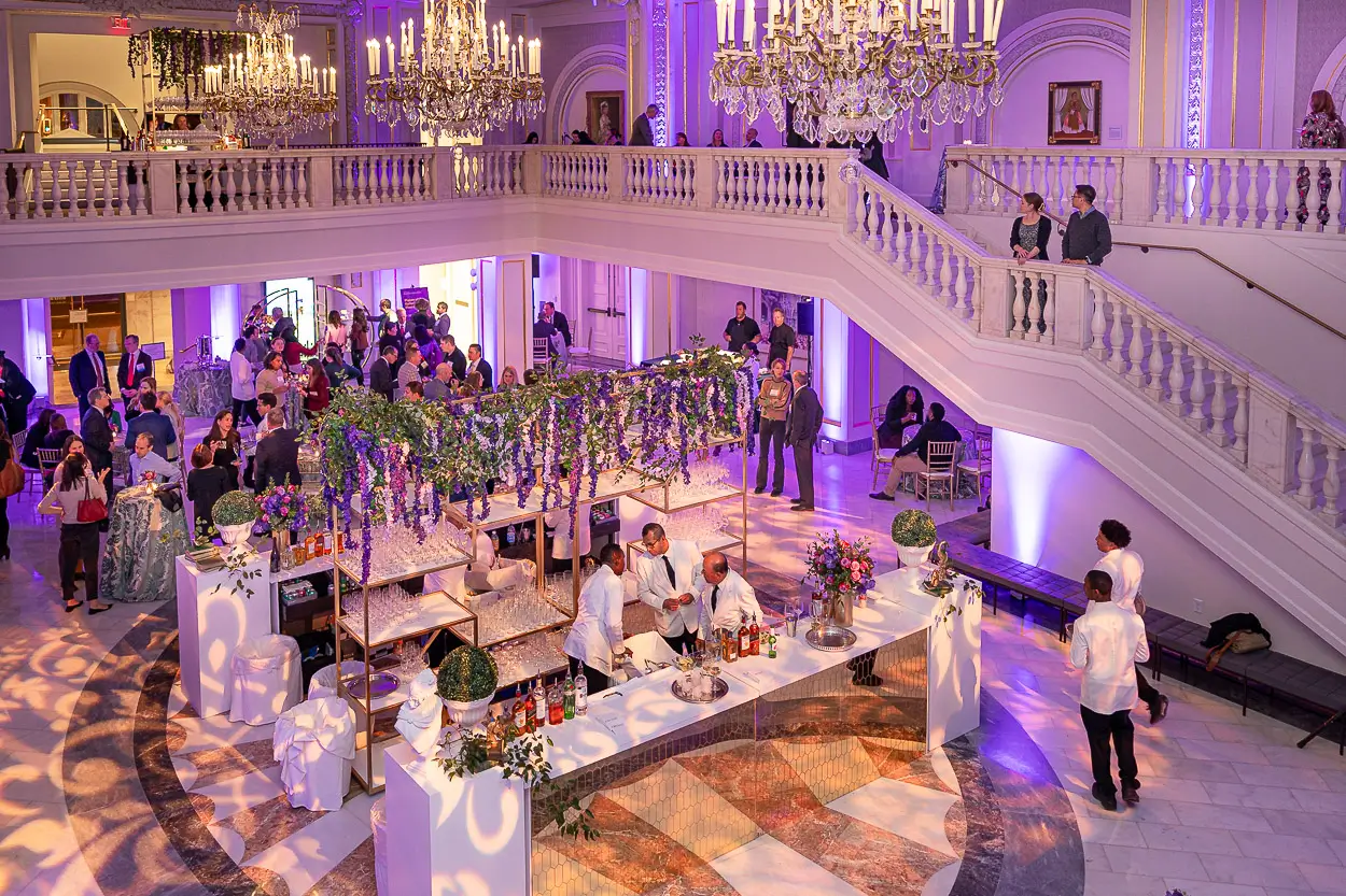 Overhead view of a corporate event reception at the National Museum of Women in the Arts in Washington DC