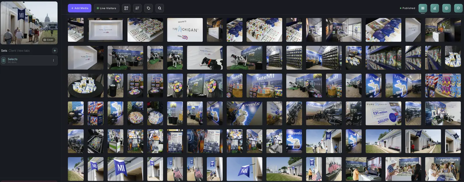 Corporate event photo selection gallery showing edited image selects before client delivery