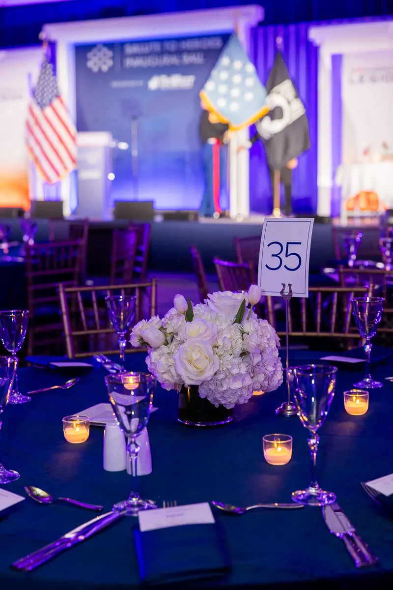 Event setup detail photograph from a Washington DC inauguration ball table design before guest arrival