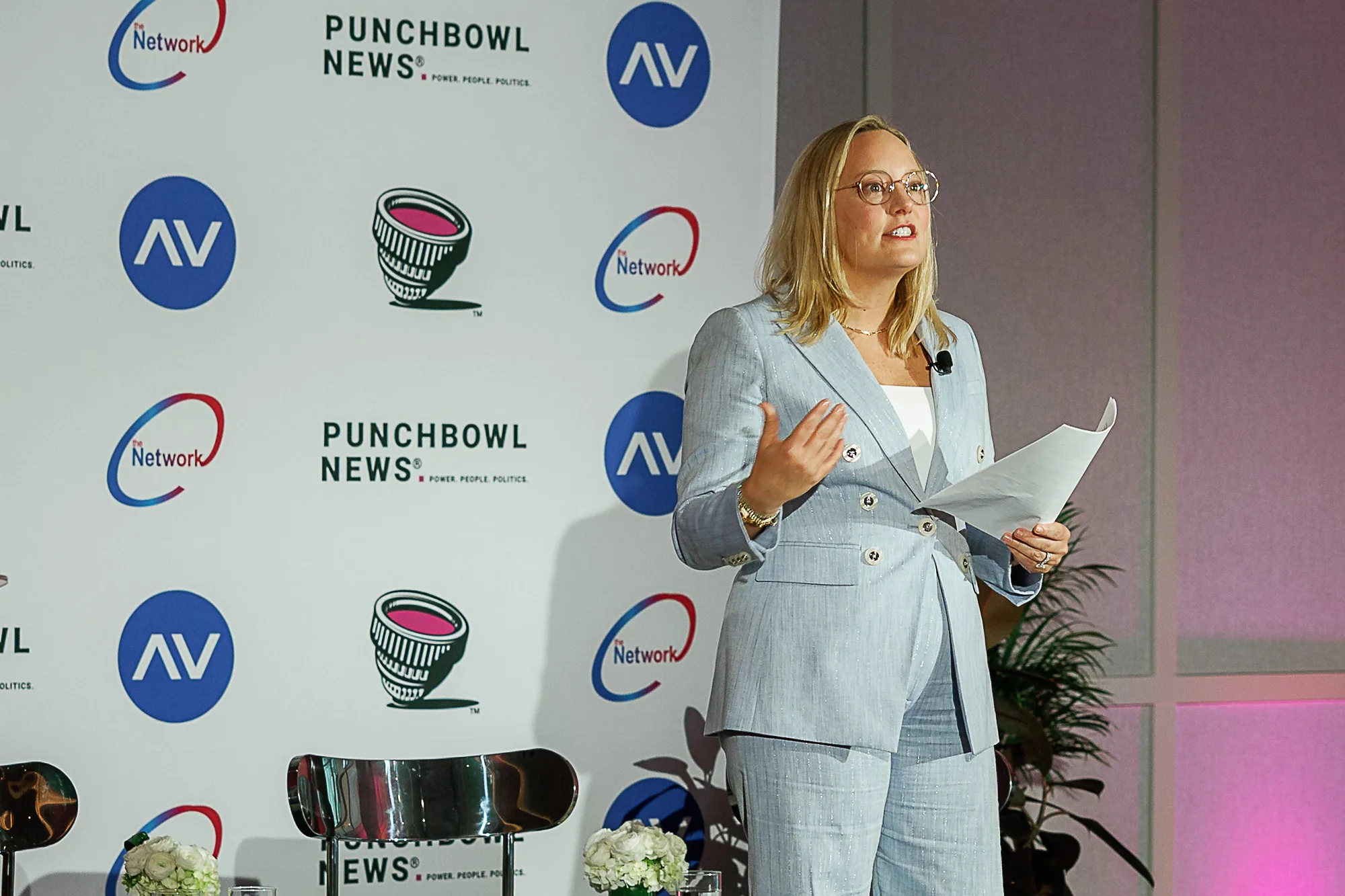 Speaker at podium during Punchbowl News press conference Washington DC