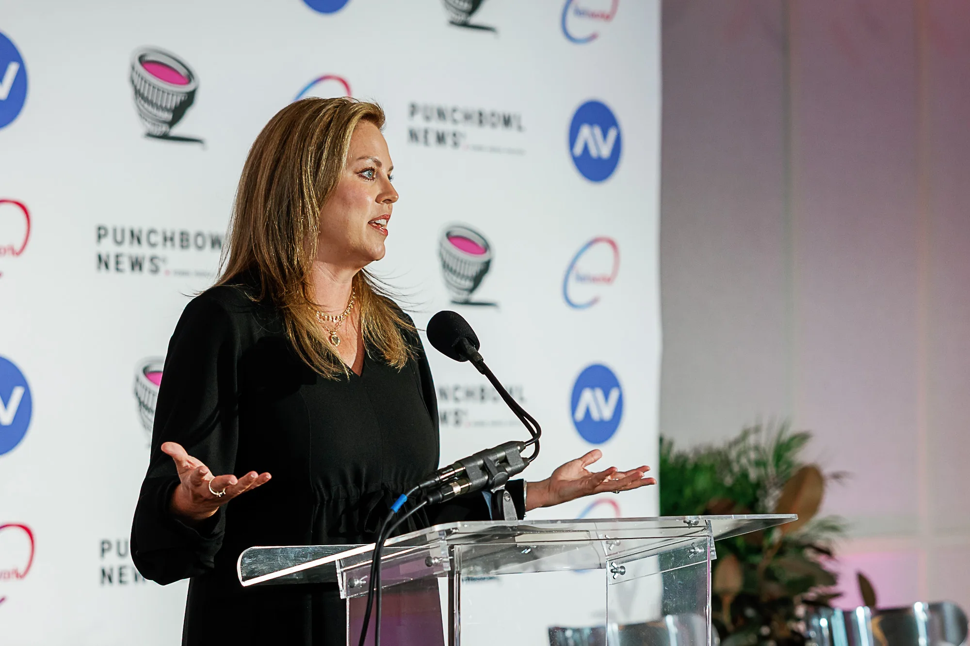 Speaker addressing audience at Punchbowl News press conference Washington DC