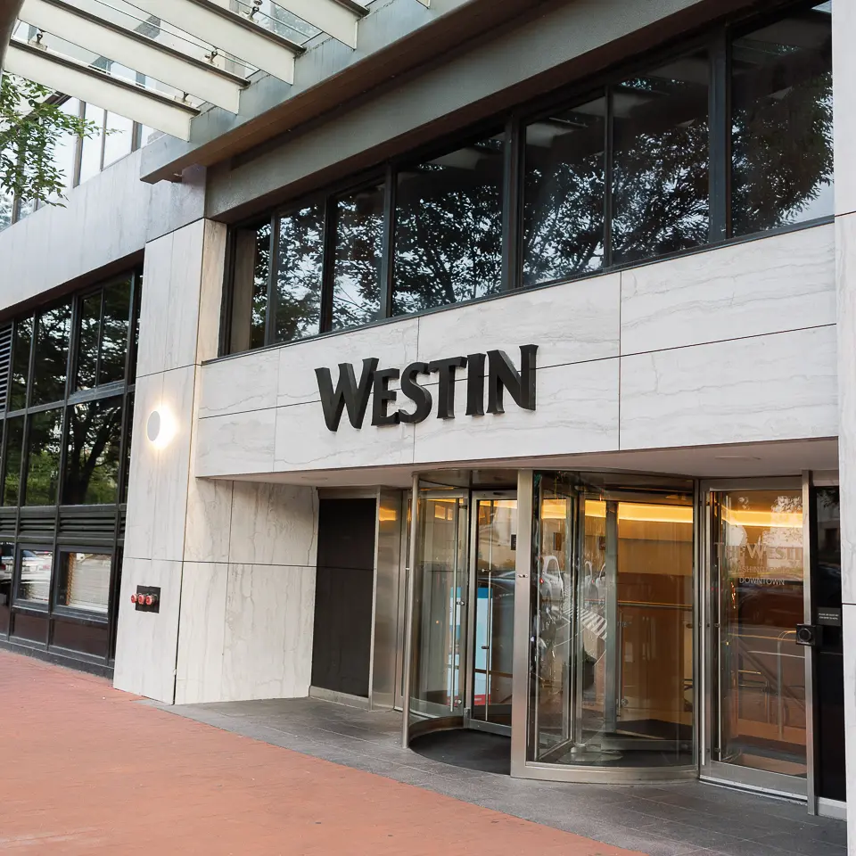 The Westin hotel entrance in Washington, DC for the FDA-PDA Annual Conference