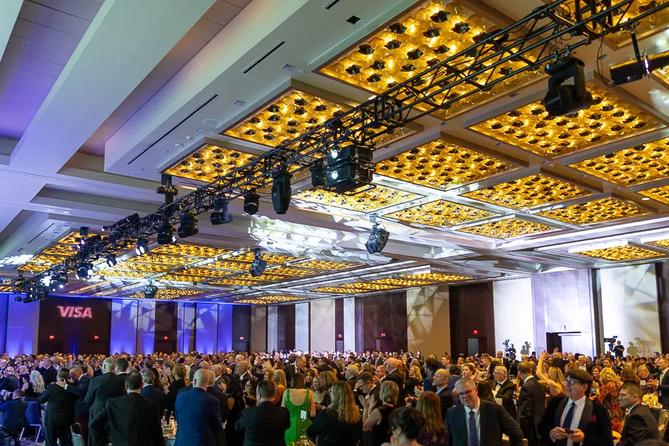 Ballroom audience seated for the Herb Wegner Awards 2026 program with the illuminated stage in view.