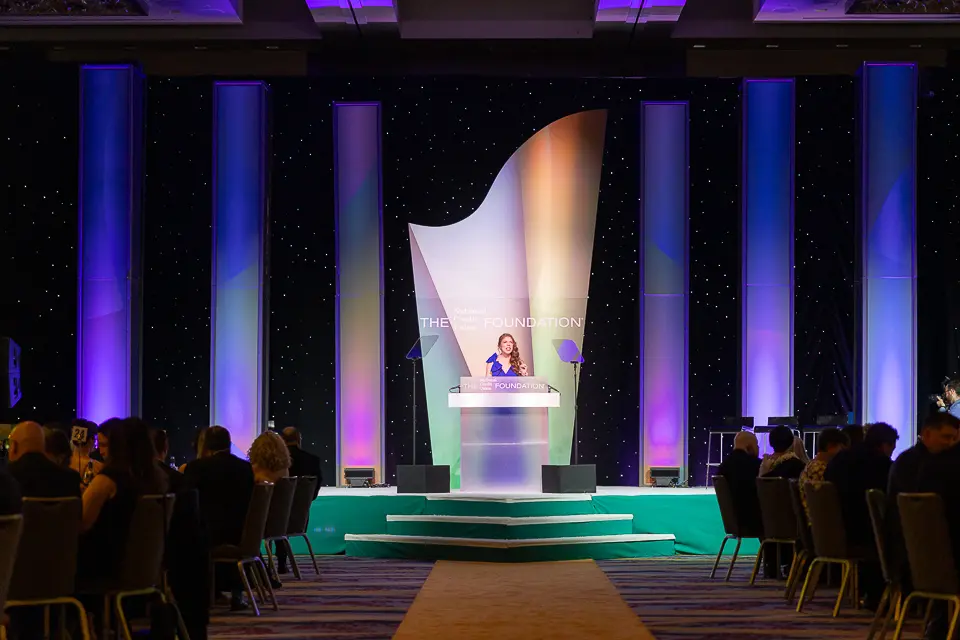 Empty awards stage before the Herb Wegner Awards 2026 program in Washington, DC