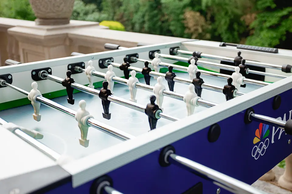 Outdoor foosball table set for guest entertainment on the terrace